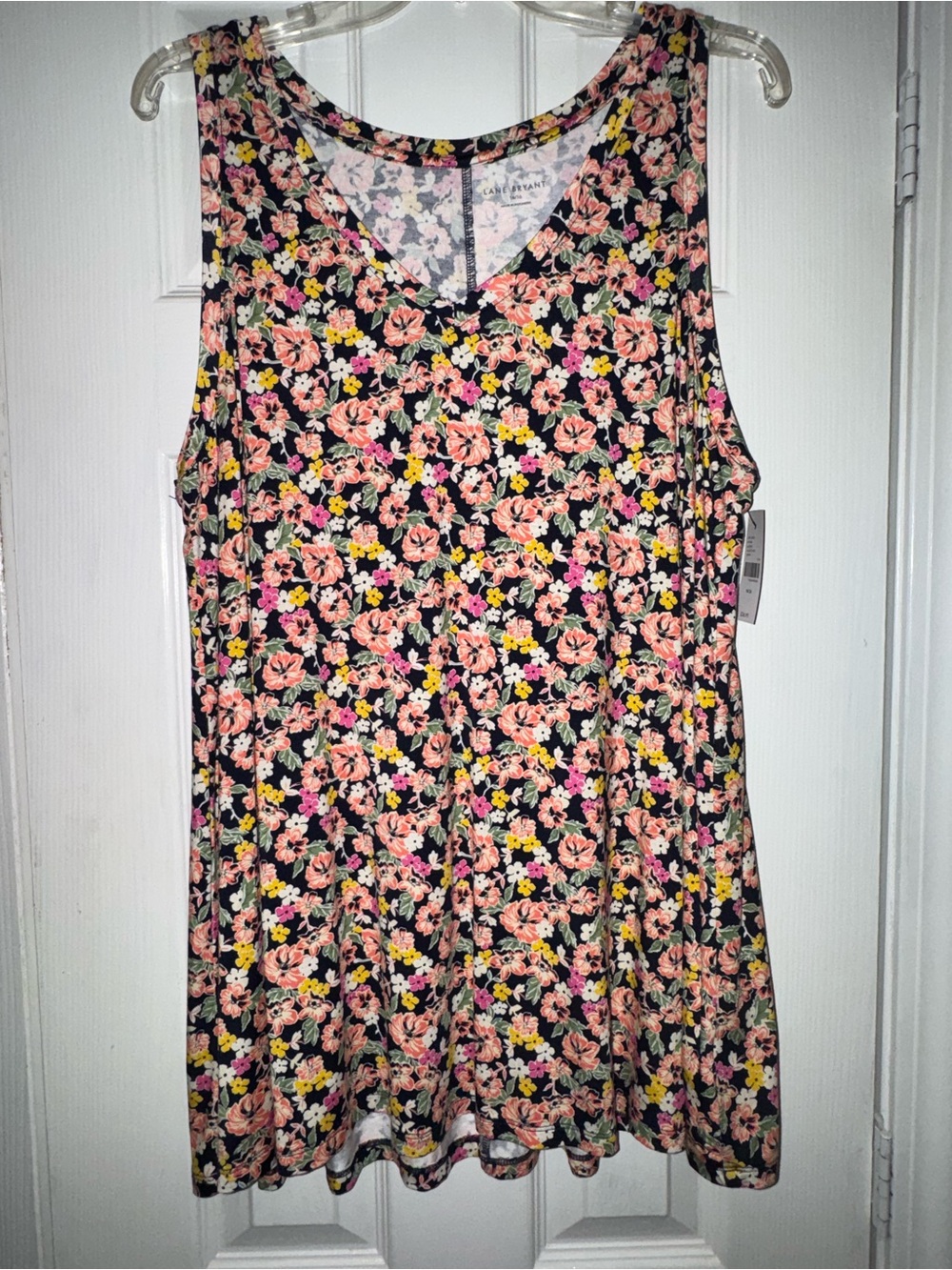 Lane Bryant Black Floral Tank with Pink & Yellow Blooms